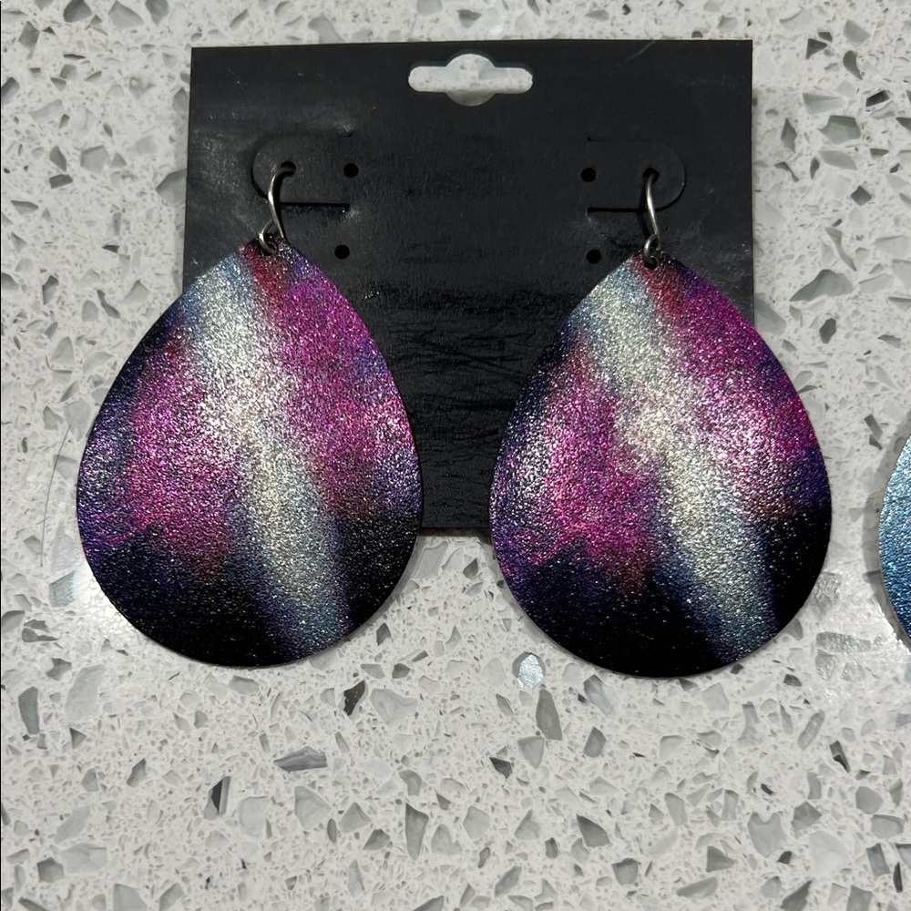 Glitter Teardrop Earrings Set - Multicolor- 2 pairs - Picture 2 of 3